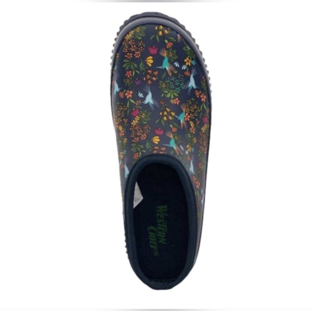 Western Chief Hummingbird Floral Women's Rubber Garden Clog Navy Size 7-10 NIB - Picture 8 of 9